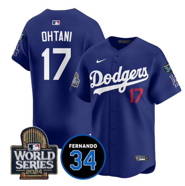 Los Angeles Dodgers #17 Shohei Ohtani Royal 2024 World Series With Fernando Memorial Patch Limited Stitched Jersey - Click Image to Close